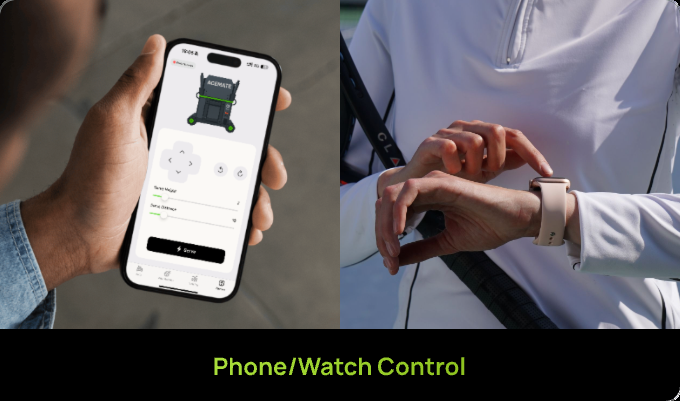 AceMate controls on a phone and Apple Watch, from Kickstarter